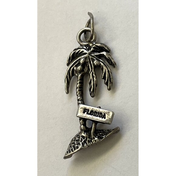 Vintage Sterling Silver Florida Souvenir Coconut Palm Tree Charm or Pendant Sign - Picture 1 of 6